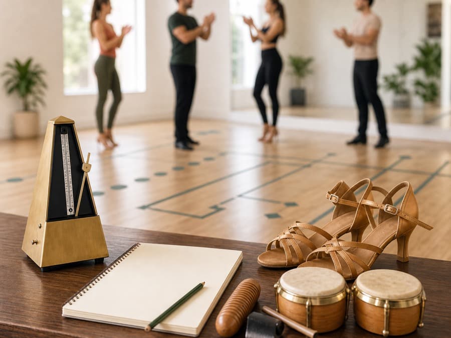 Students practicing rhythm training and dance footwork