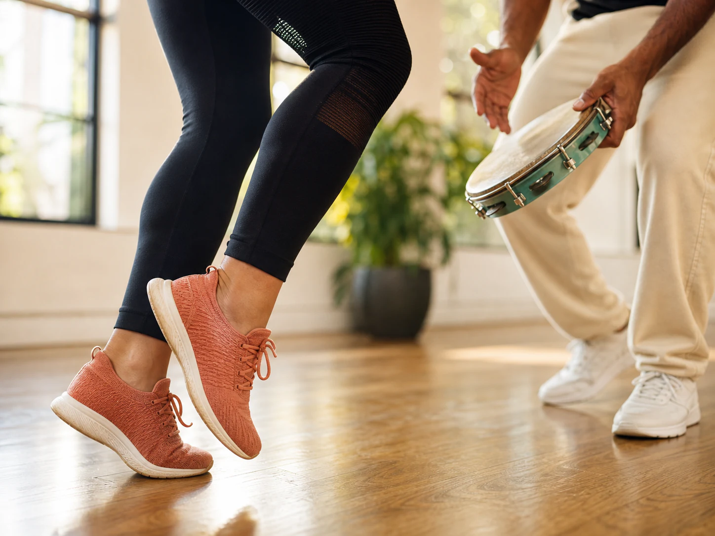 Dance students practicing Samba rhythm and footwork